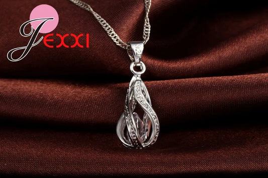 Hot Water Drop CZ 925 Sterling Silver Plated Jewelry Set For Women Pendant Necklace Hoop Earrings Wedding Party Ceremoey Anel Good Vibrations