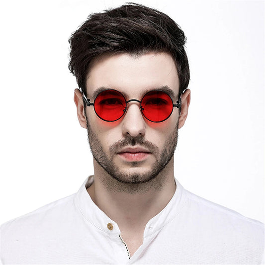 VIVIBEE Vintage Steampunk Red Sunglasses Men Round Punk Alloy Metal Retro Sun Glasses Women 2025 Goggles Gothic Style Shades Good Vibrations