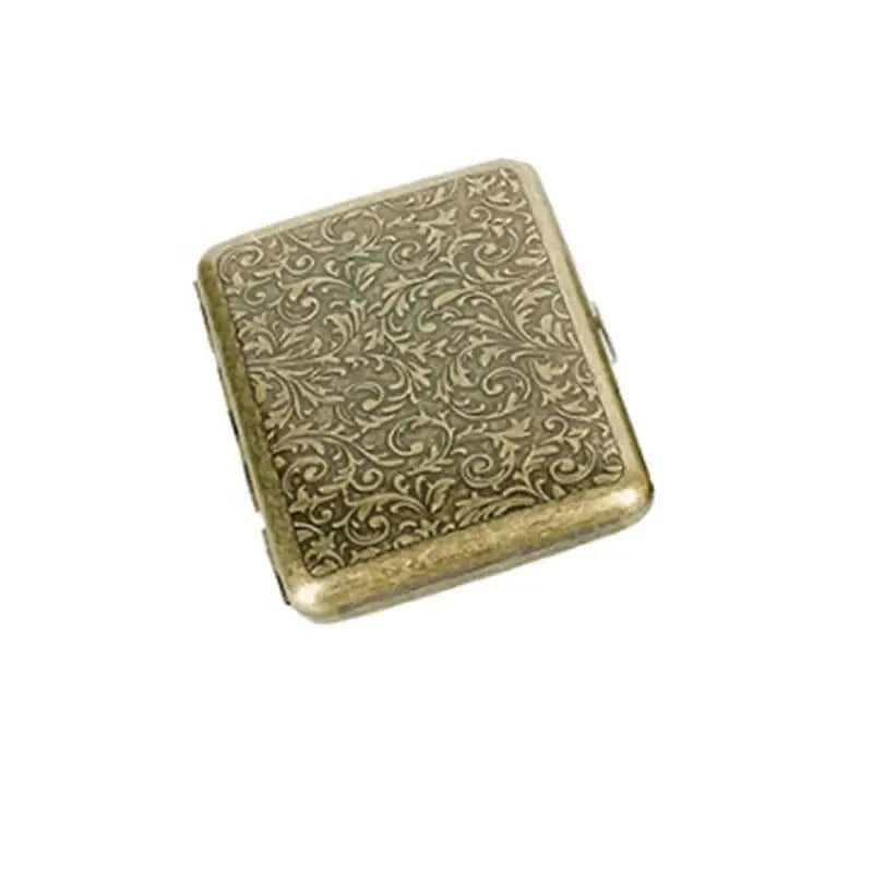 Vintage metal cigarette case with classic engraved design, fits 20 cigarettes.