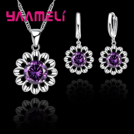 New Fashion Wedding Jewelry Set Women Top Quality 925 Sterling Silver Color Crystal Pendant Necklace Hoop Earring Big Promotion Good Vibrations
