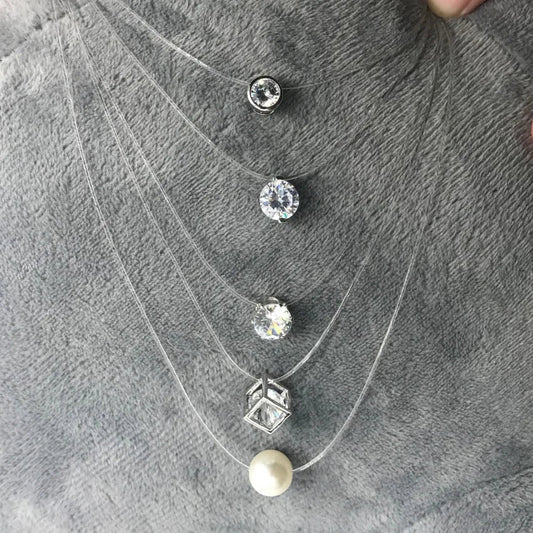 5 Colors Dazzling Zircon Necklace Invisible Transparent Fishing Line Simple Pendant Necklace Jewelry For Women Pearl Jewelry Good Vibrations