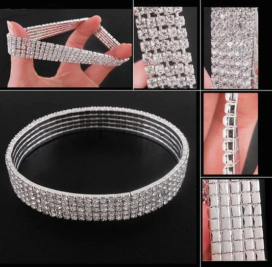 1/2/3/4/5 Rows Bracelet Fashion Wedding Jewelry For Bridal, Crystal Rhinestone Stretch Bracelet Bangle Bling Wristband For Women Good Vibrations