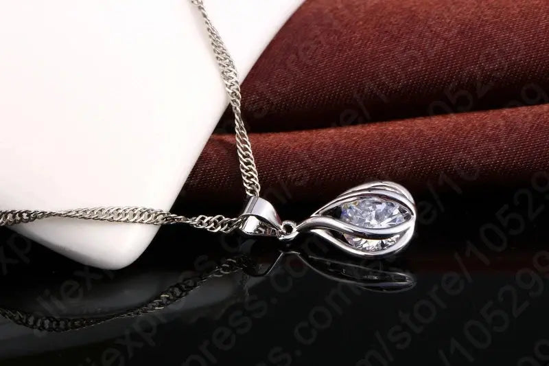 Fashion Popular Jewelry Set For Women Shiny Crystal Stone 925 Sterling Silver Pendant Necklace Hoop Earring Party Gift Good Vibrations Adult Super Store