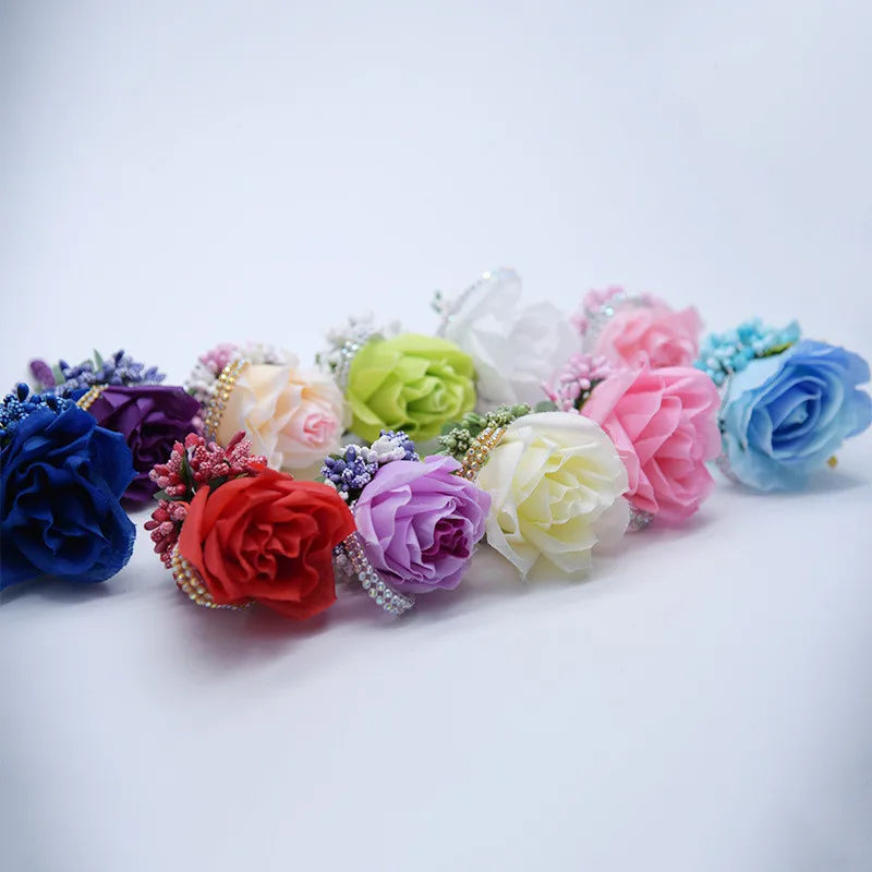 YO CHO Wedding Bouquet Artificial Rose Flowers Blue Brooch Corsages Glitter Rhinestone Ribbon Lace Classic Prom Boutonniere Pins Good Vibrations