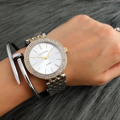 CONTENA Fashion Luxury Silver Watch Women Watches Rhinestone Women's Watches Ladies Watch Stainless Steel Clock reloj mujer Good Vibrations