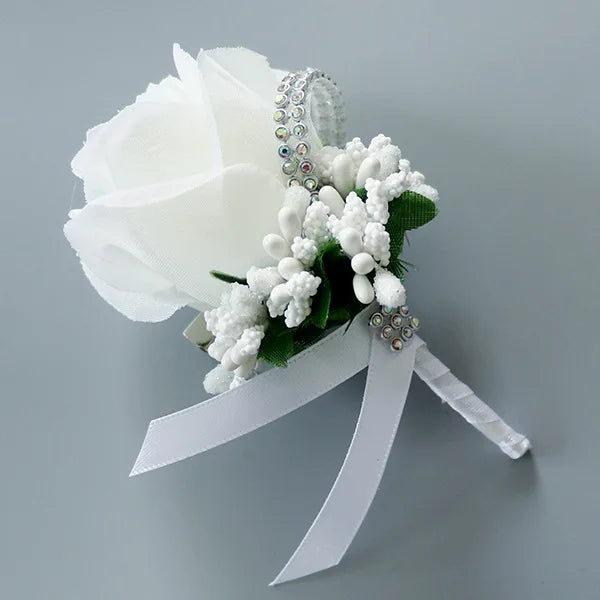 YO CHO Wedding Bouquet Artificial Rose Flowers Blue Brooch Corsages Glitter Rhinestone Ribbon Lace Classic Prom Boutonniere Pins Good Vibrations