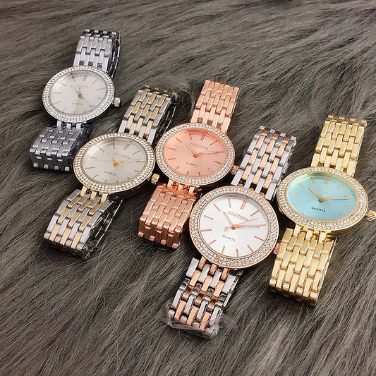 CONTENA Fashion Luxury Silver Watch Women Watches Rhinestone Women's Watches Ladies Watch Stainless Steel Clock reloj mujer Good Vibrations