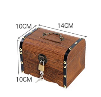 Wooden Retro Treasure Chest Piggy Bank Decorative Box With Lock,Coin,Banknote Storage Box Safe Money Box Gift cofre del tesoro Good Vibrations Adult Super Store