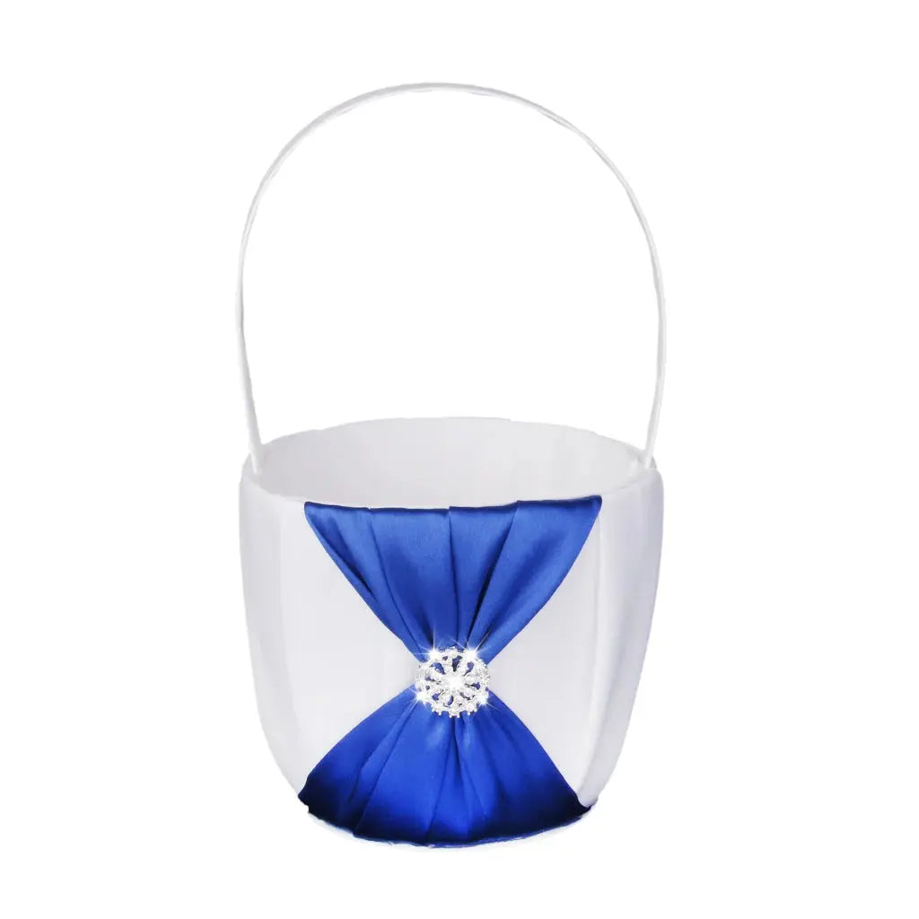 White Wedding Flower Girl Basket With Royal Blue Satin Diamante Bowknot Flower Pots Good Vibrations