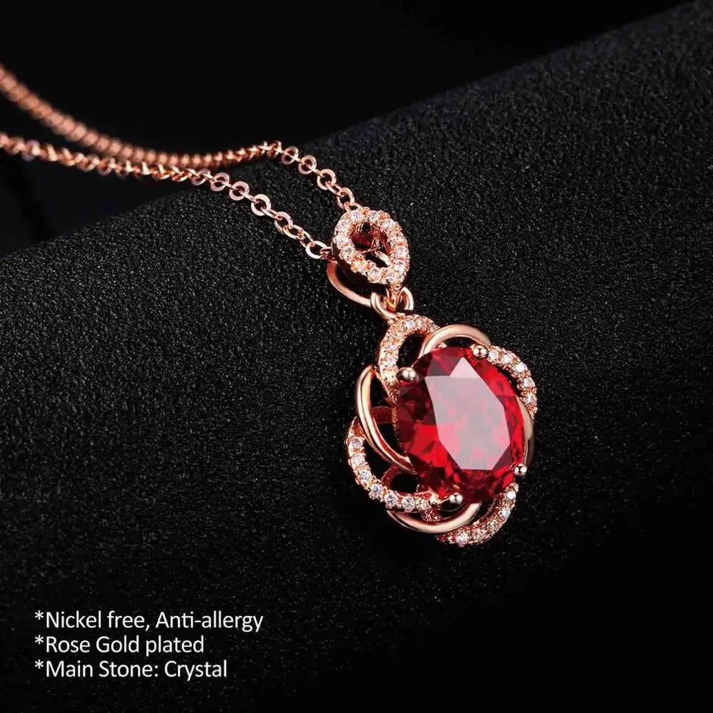 Simple Red Crystal Pendant Necklace Rose Gold Color for Women Party Engagement Jewelry Christmas Gift N615 Good Vibrations
