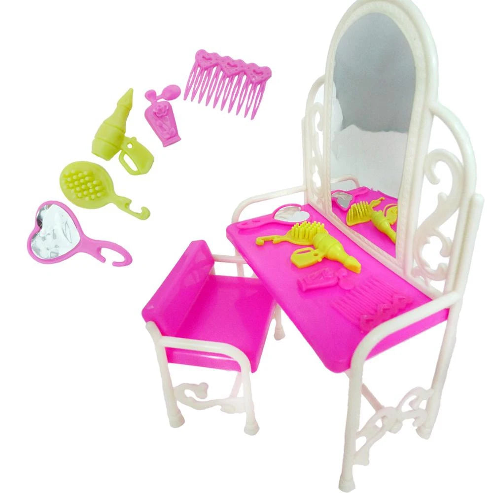 Mixed Doll Accessories Shoe Rack Pink Bed Bike Bag Sofa Dresser Display Doll Holder Dollhouse Furniture for 30cm Girl Doll Toy Good Vibrations