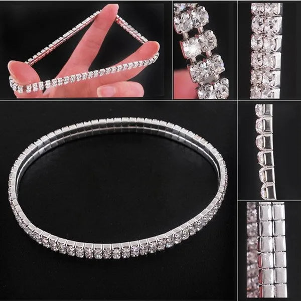 1/2/3/4/5 Rows Bracelet Fashion Wedding Jewelry For Bridal, Crystal Rhinestone Stretch Bracelet Bangle Bling Wristband For Women Good Vibrations