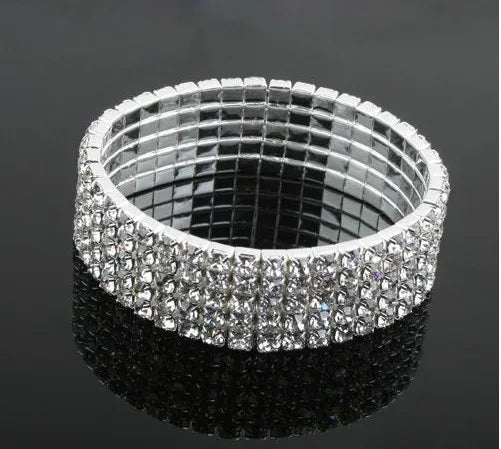 1/2/3/4/5 Rows Bracelet Fashion Wedding Jewelry For Bridal, Crystal Rhinestone Stretch Bracelet Bangle Bling Wristband For Women Good Vibrations