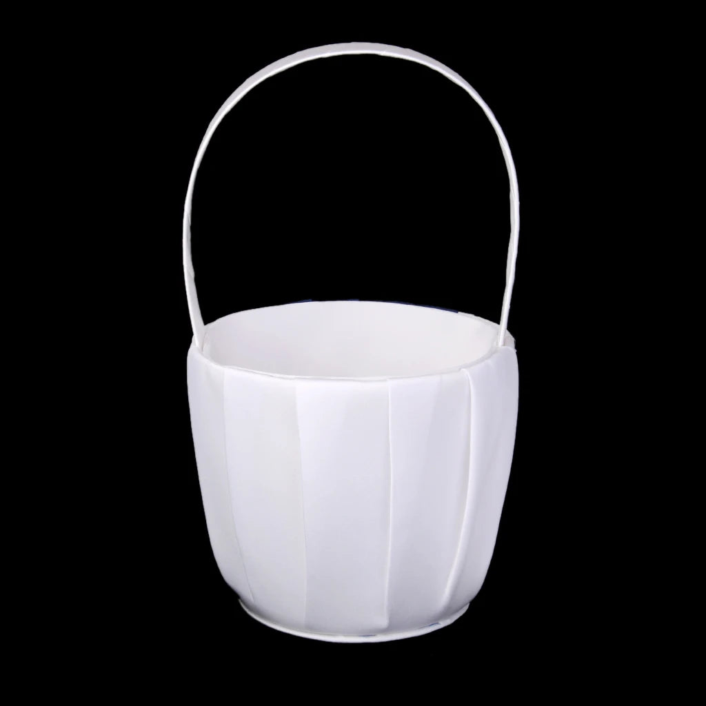 White Wedding Flower Girl Basket With Royal Blue Satin Diamante Bowknot Flower Pots Good Vibrations
