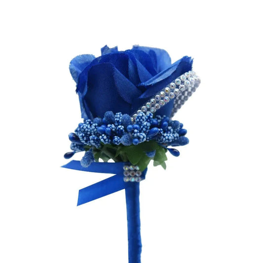 YO CHO Wedding Bouquet Artificial Rose Flowers Blue Brooch Corsages Glitter Rhinestone Ribbon Lace Classic Prom Boutonniere Pins Good Vibrations