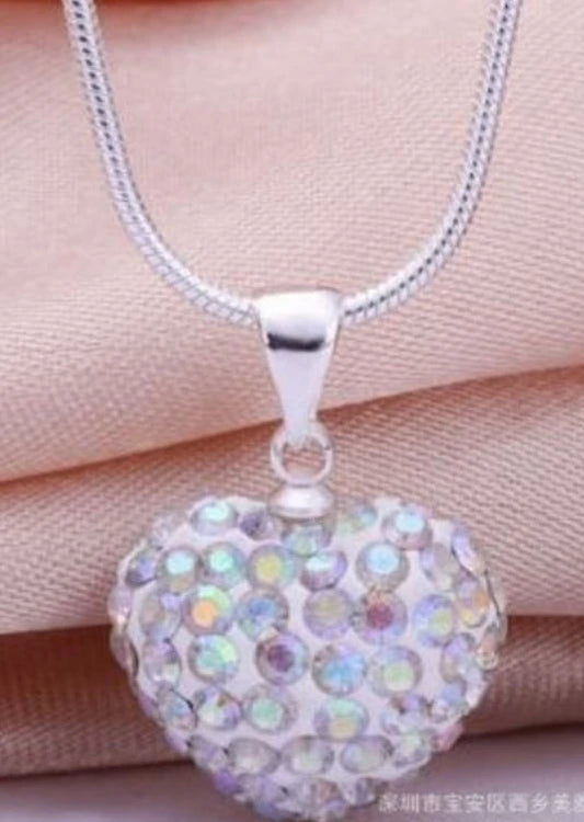 10pcs/lot 10*14mm Mix multicolor white rose silver plated snake chain heart beads crystal necklace women men gift u352 Good Vibrations