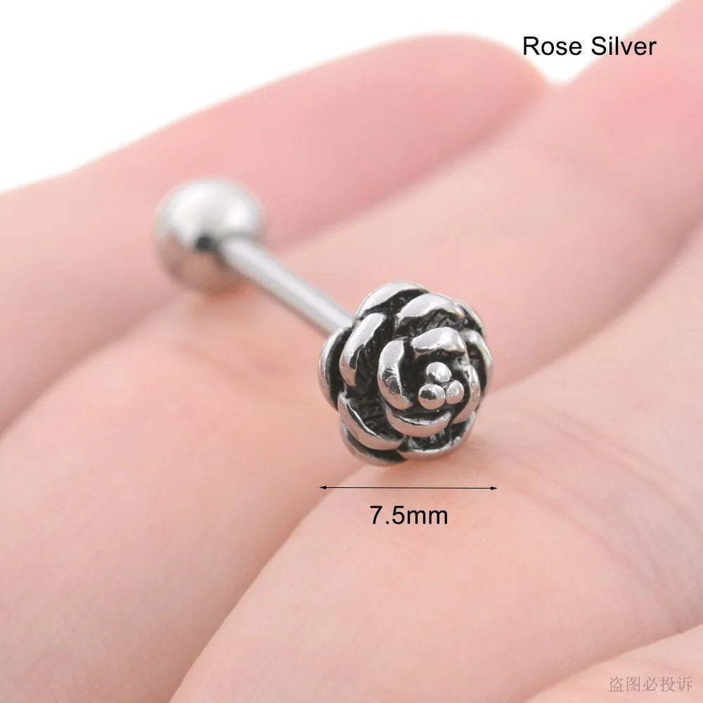 Sexy Genital Spider Moon KISS Rose Tongue Piercing Heart Balls Surgical Stainless Steel Tongue Rings Daisy Tounge Rings Jewelry Good Vibrations Adult Super Store