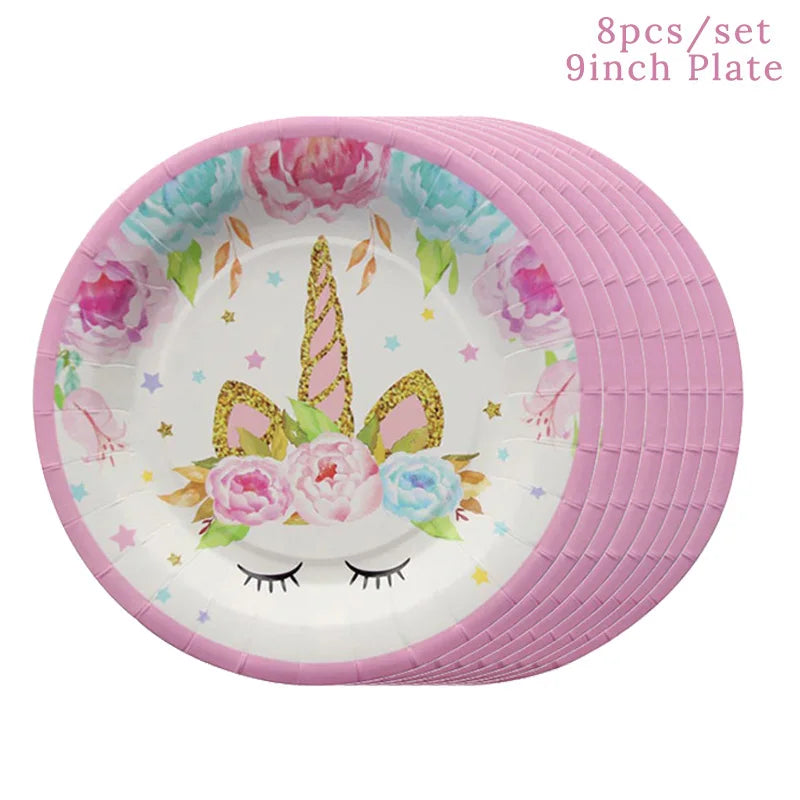 Unicorn Decoration Birthday Party Decor Kids Unicorn Disposable Tableware set Unicornio Baby Shower Girl Birthday Party Supplies Good Vibrations