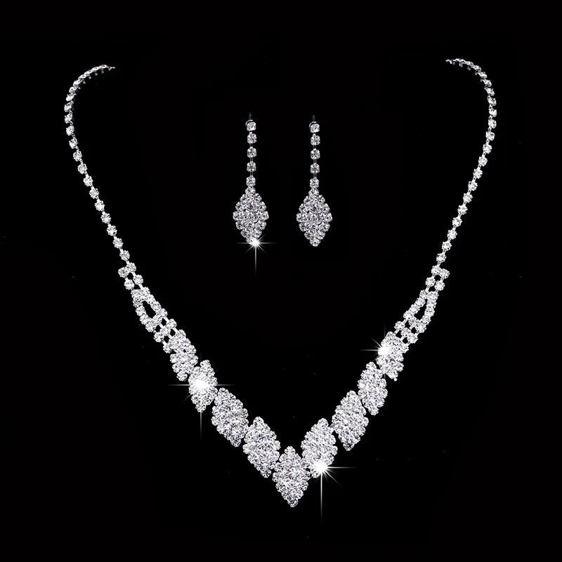 Fashion Crystal Bride Jewelry Set Rhinestone Silver-plated Wedding Dress Banquet Necklace Earring Set Ladies Gift Good Vibrations Adult Super Store