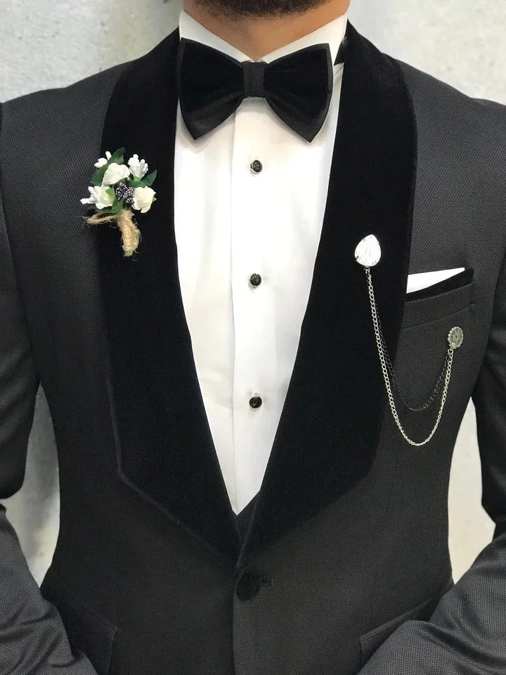Morili One Button Wedding Party 3 Piece Suit for Man Velveteet Collar Slim Fit Waistcoat With Double Buttons MMSB46 Good Vibrations