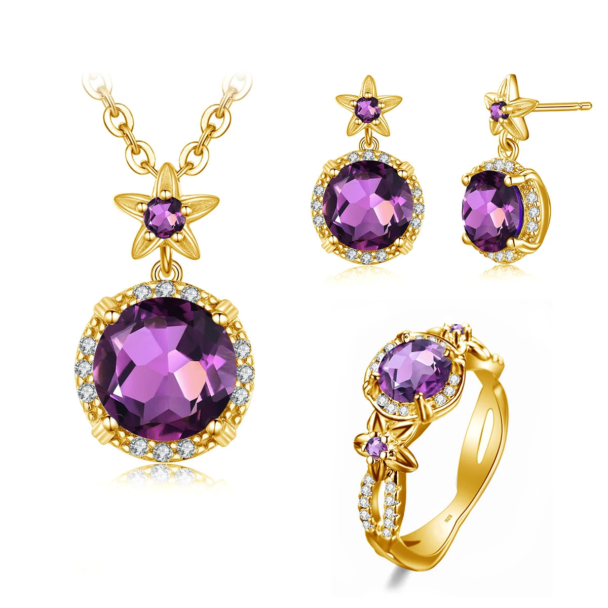 Szjinao Boho Flower Engrave Ring Earrings Pendant Garnet Diamond Silver 925 Gold Plated Dubai Jewelry Sets Jewellery Good Vibrations