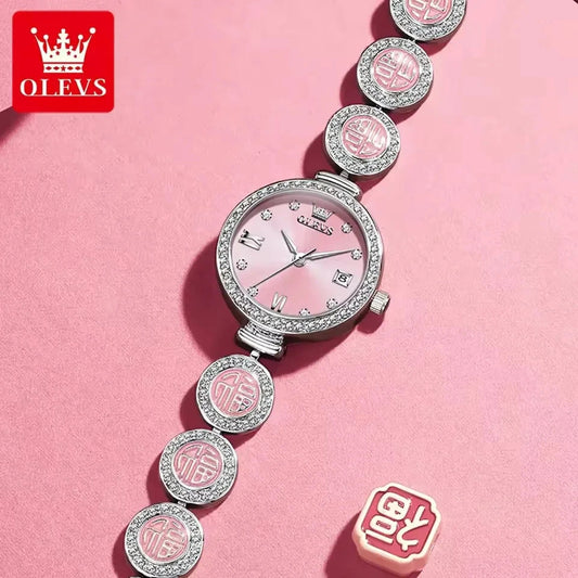 Olevs 5630 Watch Waterproof Quartz Movt Wristwatch Women Luxury Red Top Brand Diamond Exclusive Blessing Bracelet Women Watches Good Vibrations