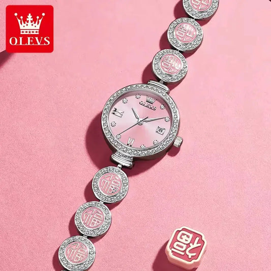 Olevs 5630 Watch Waterproof Quartz Movt Wristwatch Women Luxury Red Top Brand Diamond Exclusive Blessing Bracelet Women Watches Good Vibrations