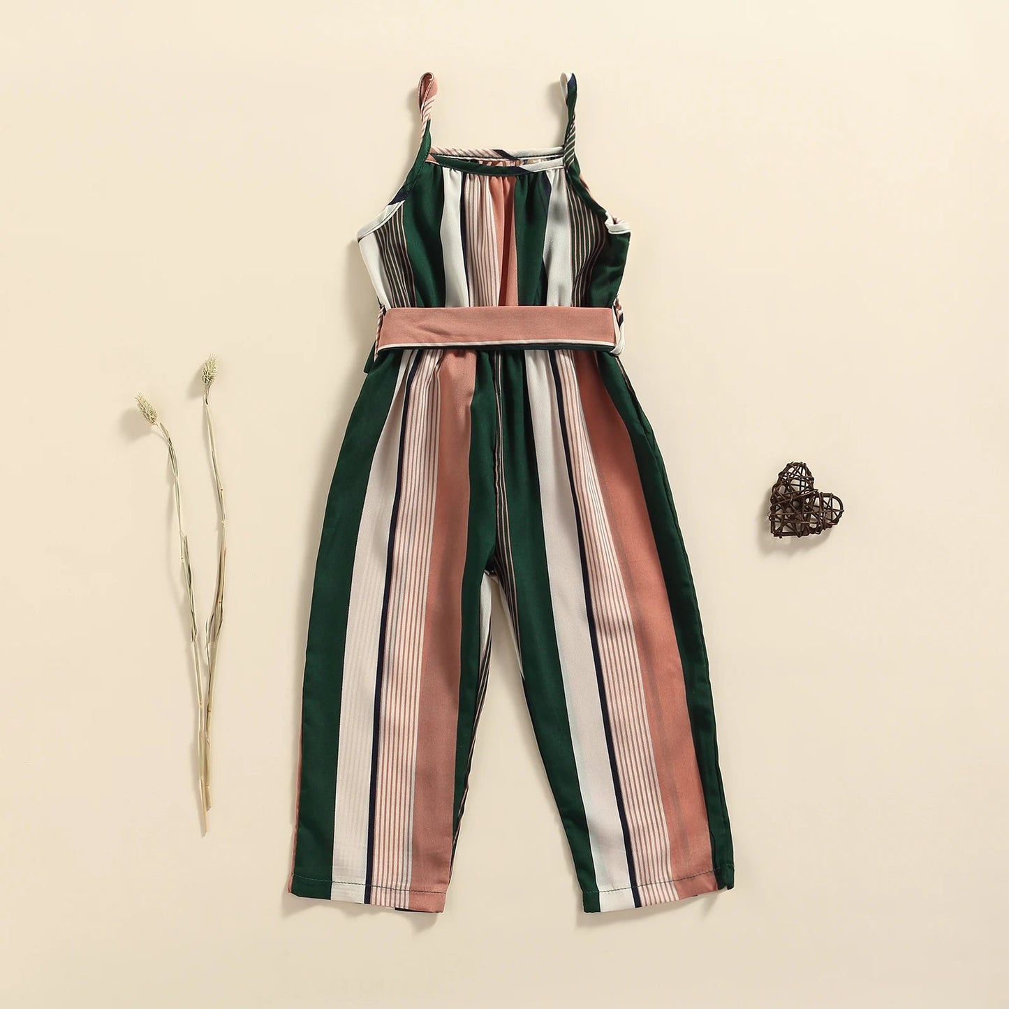 Girls Casual Bandage Sleeveless Suspender Jumpsuit Summer Fashion Stripe Printing Overalls Long Pants Children's Clothing Good Vibrations