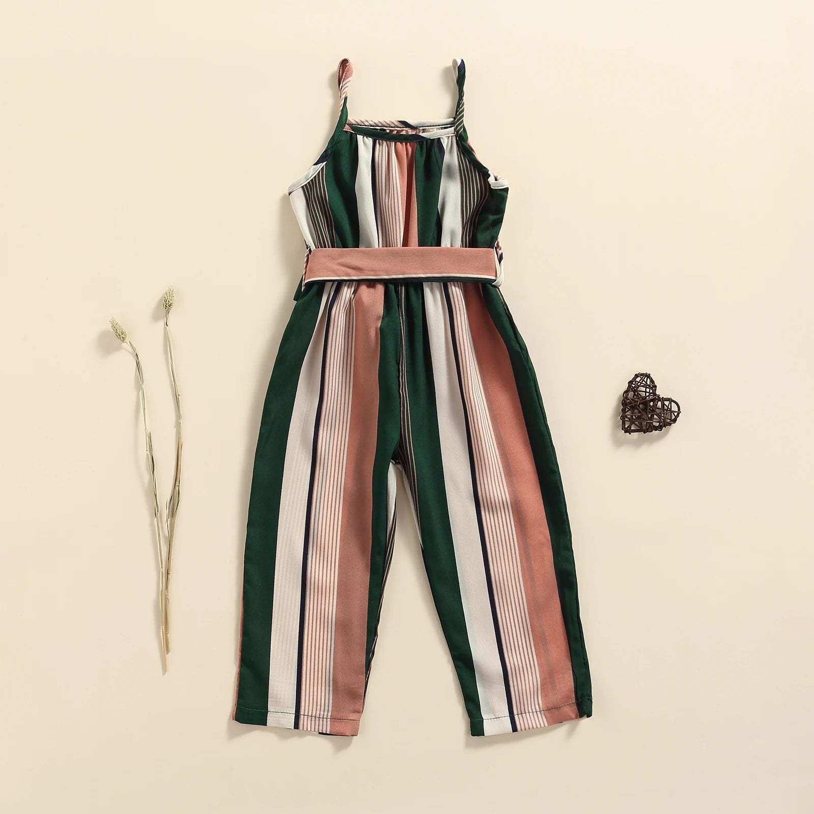Girls Casual Bandage Sleeveless Suspender Jumpsuit Summer Fashion Stripe Printing Overalls Long Pants Children's Clothing Good Vibrations