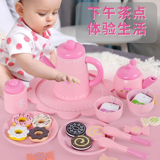 Wooden Tea Set Children's Tea Set Toddler Role Play Toy Children's House Tea Set Playhouse Good Vibrations