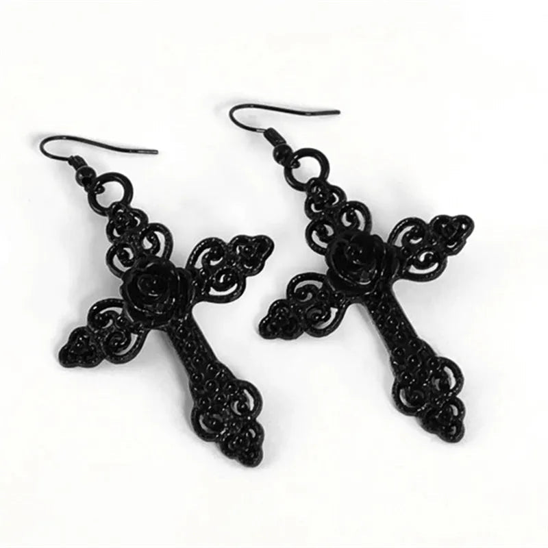 Black Gothic Cross Necklace with Rose Detail Trad Jewelry Ornate Cross Pendant Gift women fashion delicacy 2020 new beautiful Good Vibrations
