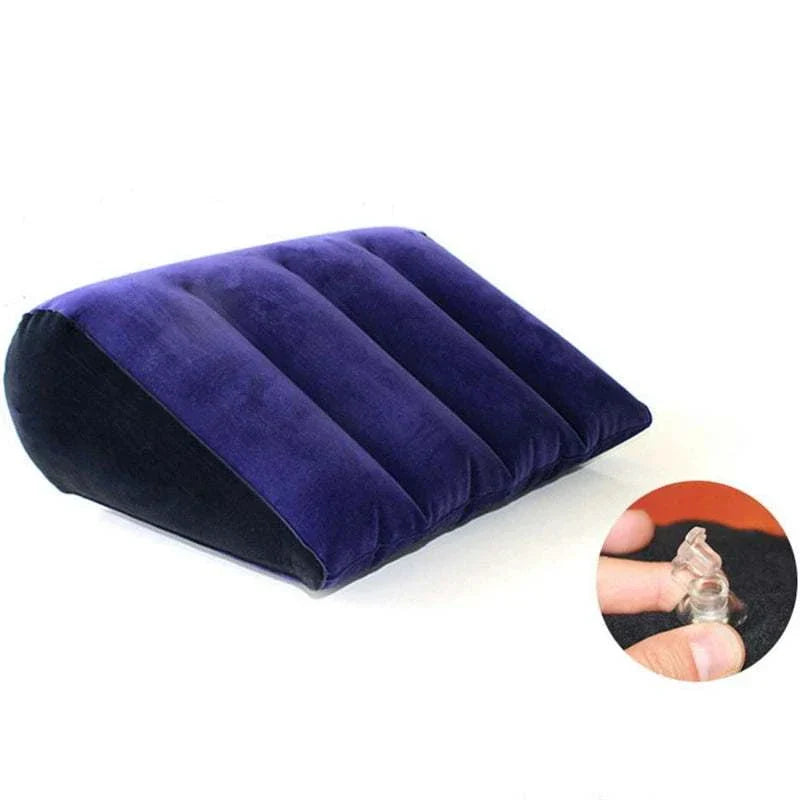 Inflatable blue erotic wedge pillow for adult positions and BDSM play.