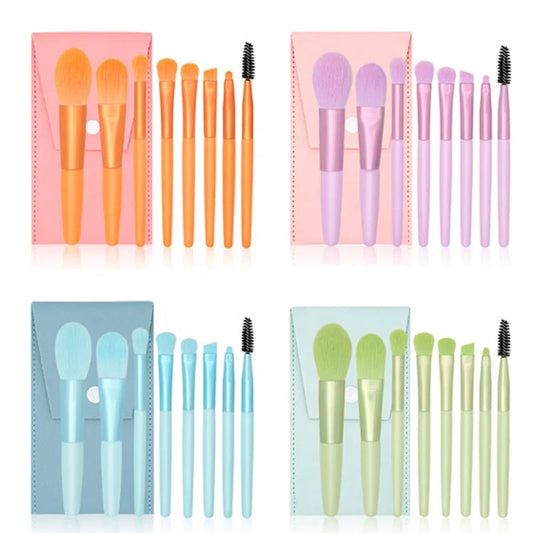 8pcs Macaron Makeup Brushes Set Eye Shadow Foundation Tool 8pcs Mini Travel Portable Cute Makeup Brush for Kids with Zipper Bag Good Vibrations