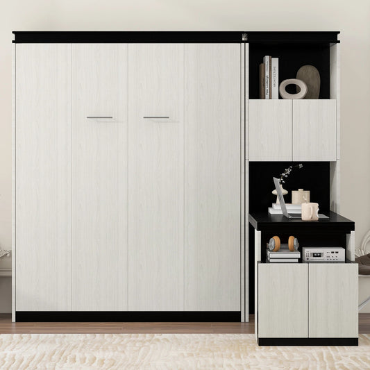 Full Size Murphy Bed with White Desk Storage Shelves Cabinets Good Vibrations