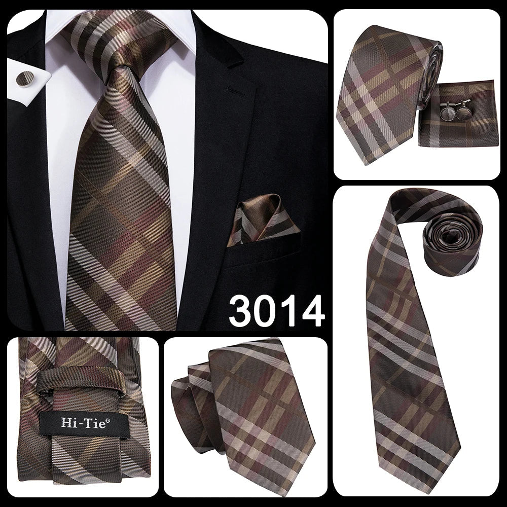 Hi-Tie Champagne Gold Striped Paisley Solid Men Silk Wedding Tie Fashion Design Necktie For Men Hanky Cufflink Business Party Good Vibrations