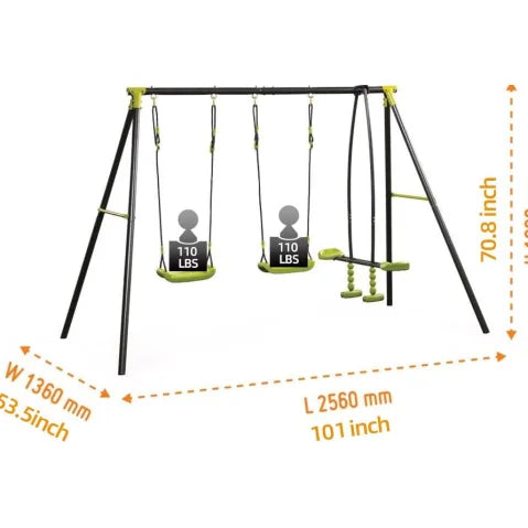 Outdoor Metal Plastic Indoor Playground with Three Swings Swingset Good Vibrations