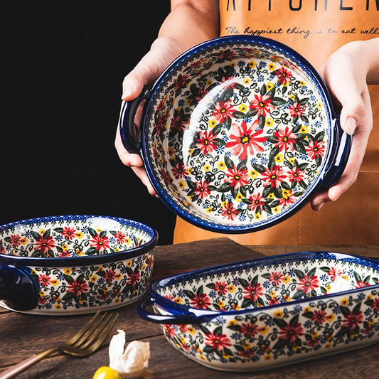 LingAo Ceramic noodle bowl, double-ear bowl, plate tableware set Good Vibrations