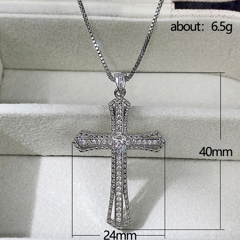 Huitan Hip Hop Cross Necklace for Women with Dazzling CZ Stone Luxury Silver Color Cool Neck Accessories Party Trendy Jewelry Good Vibrations