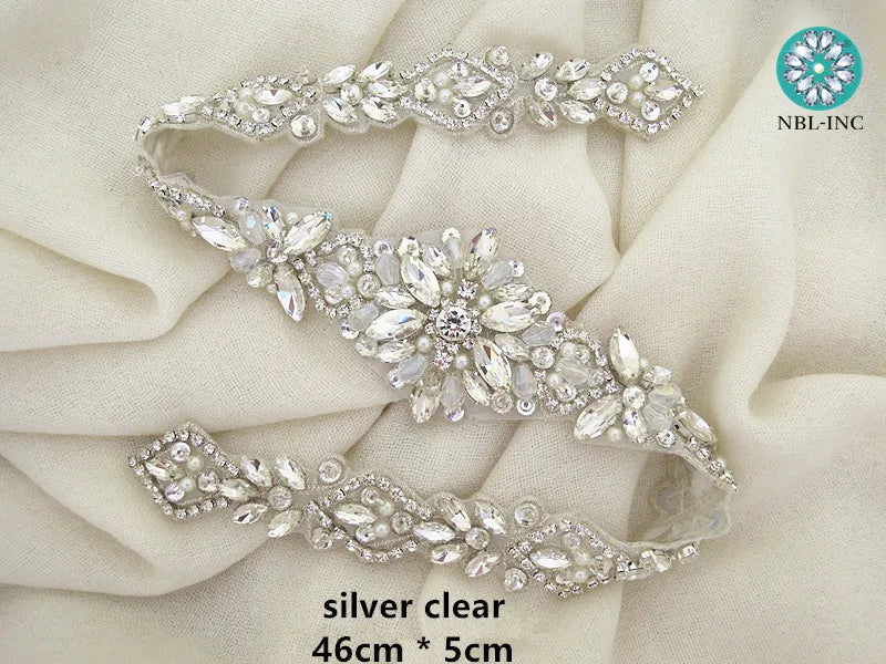 (1PC) Silver Rhinestone crystal iron on applique belt iron on wedding beaded bridal trim for wedding dresses clothing WDD0209 Good Vibrations