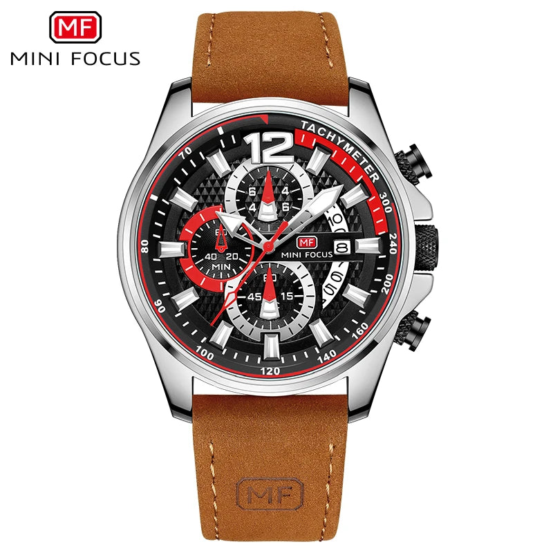 MINI FOCUS MF0350G MF 0350 Fashion Men`s Wristwatches Quartz Clock Leather Strap Waterproof Luminous Hands Watches for Men Reloj Good Vibrations