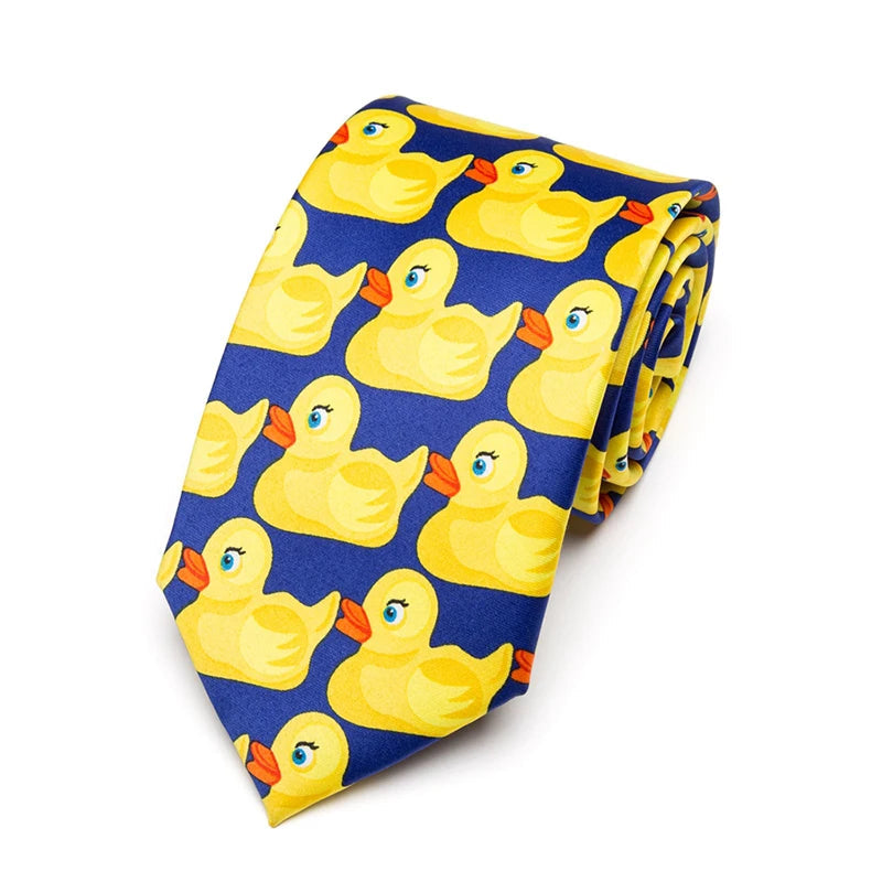 Fashion Adult Tie 8cm Wide Polyester Cartoon Yellow Duck Series Cute Accessories Novelty Design Wedding Business Fashion Gravata Good Vibrations