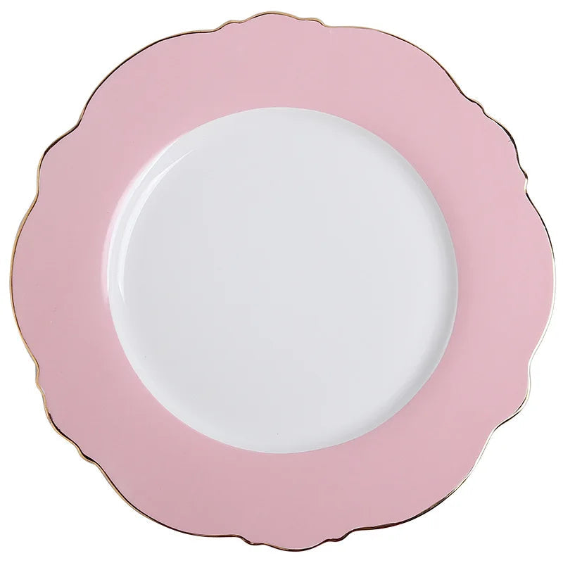 Creative Ceramic Plate Pink Wave Point Simple Flat Plate Western Steak Plate Girl Heart Set Irregular Golden Girl Good Vibrations
