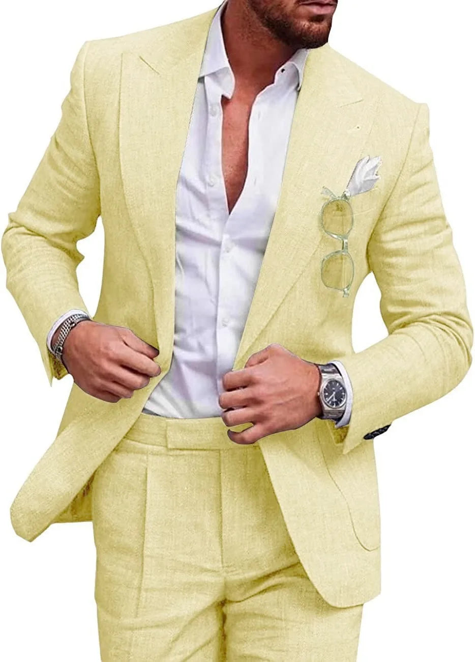 S-4XL Men Suits Prom Tuxedo Slim Fit 2 Piece Groom Wedding Suits for Men Custom Blazer 2 Pieces (jacket+pant) Good Vibrations