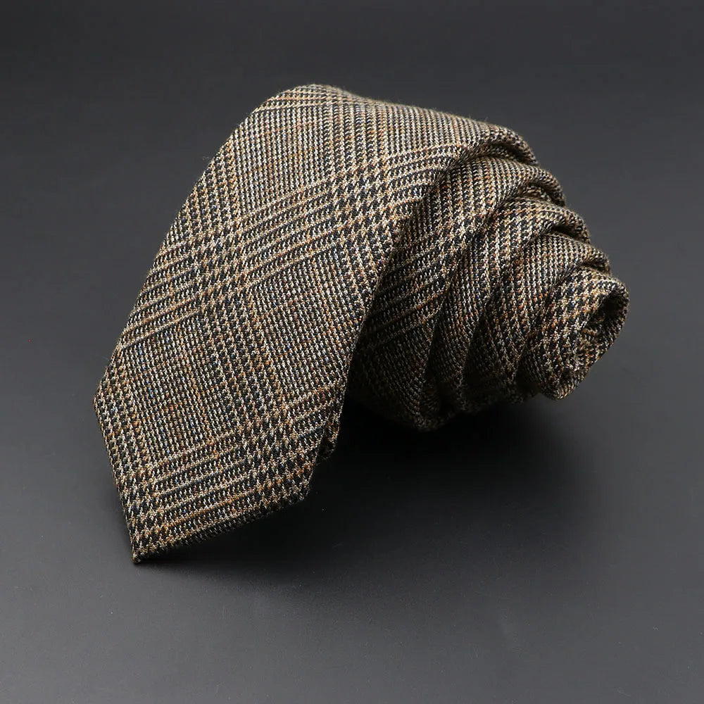 Mens Ties 6cm Classic Cotton Handmade Skinny Grey Plaid Neckties Striped Narrow Collar Slim Cashmere Casual Tie Accessories Gift Good Vibrations