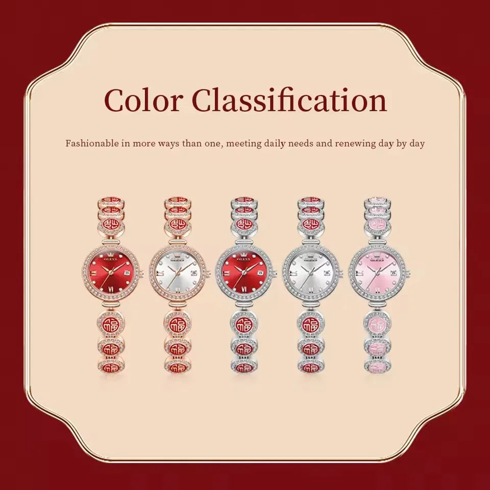 Olevs 5630 Watch Waterproof Quartz Movt Wristwatch Women Luxury Red Top Brand Diamond Exclusive Blessing Bracelet Women Watches Good Vibrations