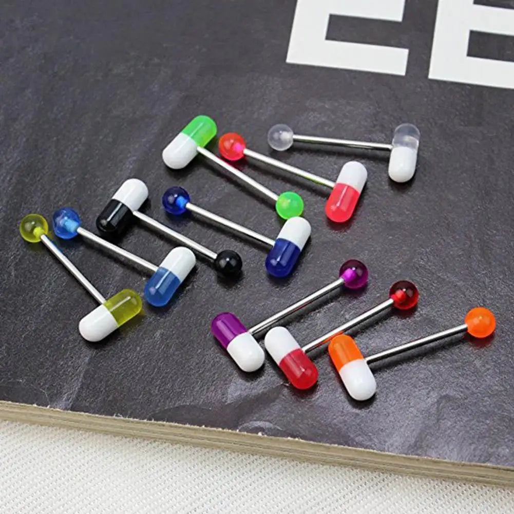 10pcs/lot Colorful Capsule Tongue Rings Acrylic Pill Tongue Piercing Steel Punk Body Piercing Rings Jewelry Decor Gifts Good Vibrations Adult Super Store