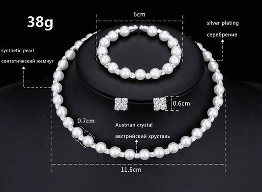 Wedding Bridal Jewelry Set String of Pearls Prom Silver Color Crystal Bracelet Necklace Earrings for Women jewellery sets Good Vibrations Adult Super Store