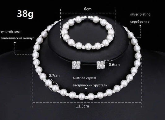 Wedding Bridal Jewelry Set String of Pearls Prom Silver Color Crystal Bracelet Necklace Earrings for Women jewellery sets Good Vibrations Adult Super Store