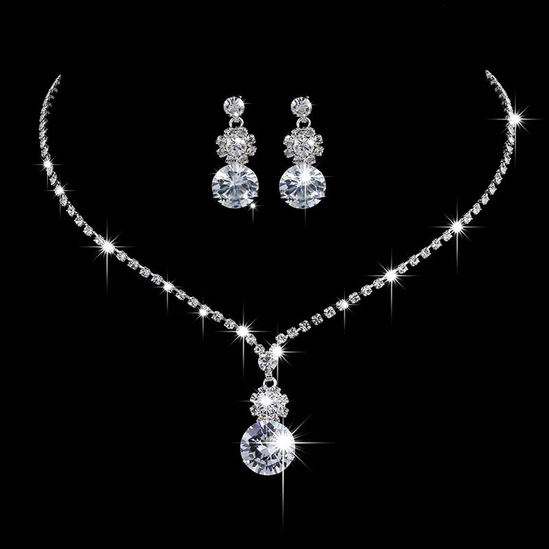 Fashion Crystal Bride Jewelry Set Rhinestone Silver-plated Wedding Dress Banquet Necklace Earring Set Ladies Gift Good Vibrations Adult Super Store