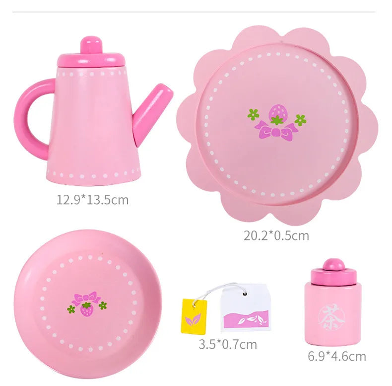 Wooden Tea Set Children's Tea Set Toddler Role Play Toy Children's House Tea Set Playhouse Good Vibrations